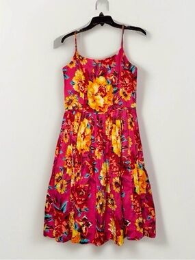Isaac Mizrahi For Target Women's Floral Fuchsia Floral Sun Dress Fit & Flare 4
